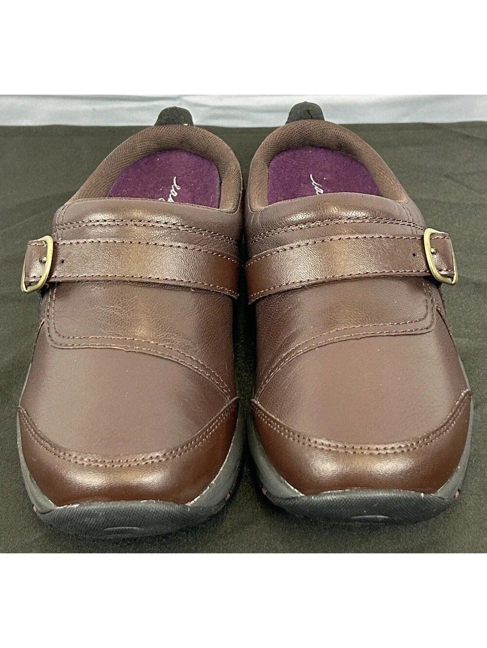 Easy Spirit Portilla Women Size 6.5 Slip-On Mule Clog Shoes Brown Leather Buckle